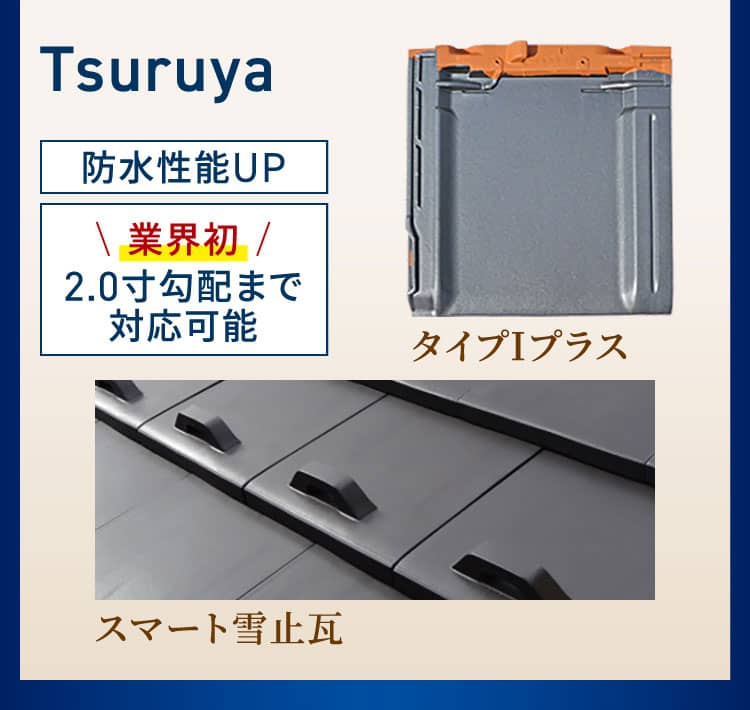 Tsuruya 防水性能UP ｜業界初｜2.0寸勾配まで対応可能 タイプIプラス スマート雪止瓦